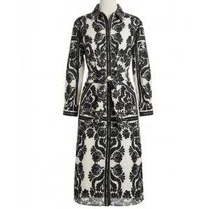 Antonio Melani Black Cream Floral Cotton Shirt Dress High Low Belted Size 4
